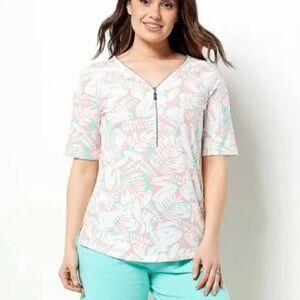 Belle By Kim Gravel TripleLuxe Knit Tropical Zip Top